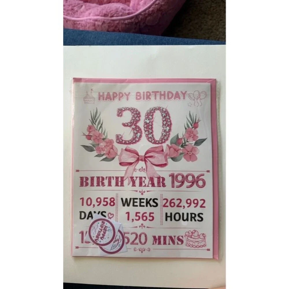 30th Birthday Card Born 1996 1997 Pink Rhinestone Floral Milestone Gift